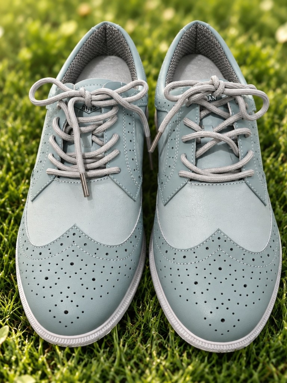 Men's Casual Wingtip Groundskeeper Golf Shoe Light Blue -  Comfortable Lace-Up